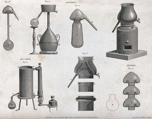 view Chemistry: distilling apparatus. Engraving by W. Lowry, 1802.