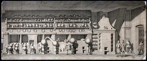 view The chemical laboratory of Ambrose Godfrey: : the distilling room. Etching attributed to W.H. Toms after H. Gravelot.