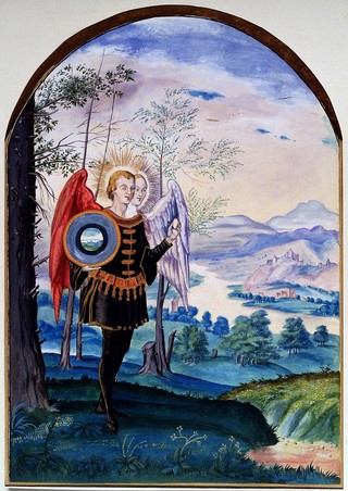 The Hermetic androgyne; representing the stages of the alchemical Work in One. Watercolour painting by E.A. Ibbs.