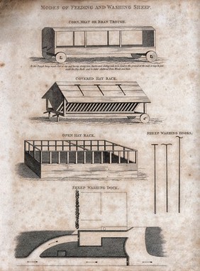 Pens suitable for feeding and washing sheep. Engraving, early nineteenth century.