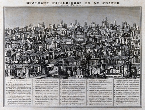 Archaeology: famous houses of France. Mixed method engraving after A.M. Perrot.