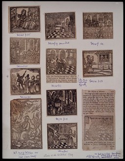 Eleven scenes of witchcraft. Woodcut, 1720.