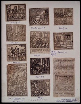 Eleven scenes of witchcraft. Woodcut, 1720.