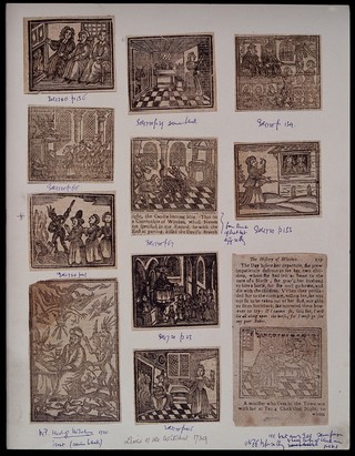 Eleven scenes of witchcraft. Woodcut, 1720.