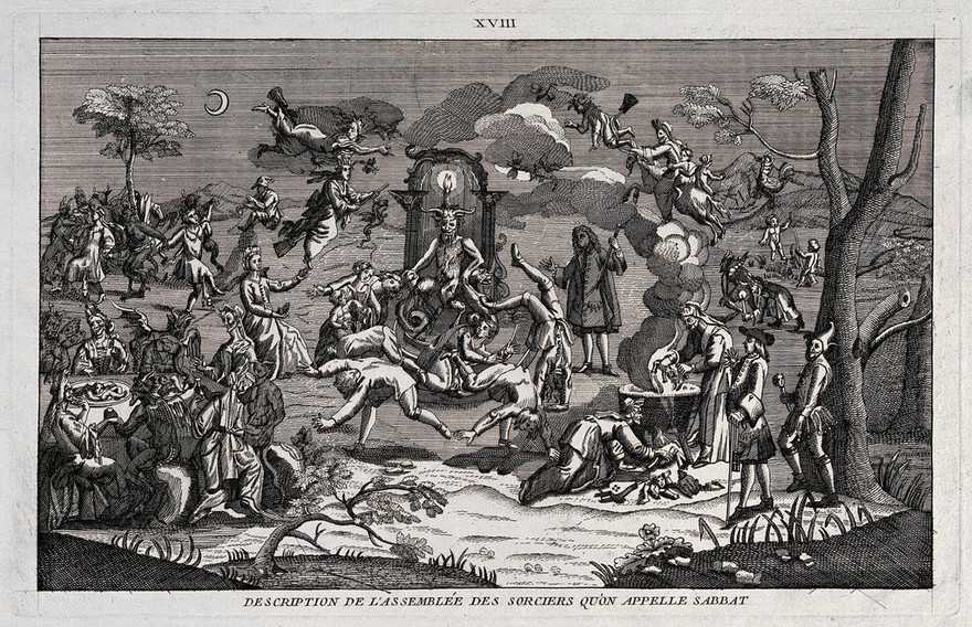 A witches' sabbath. Line engraving, 17--.