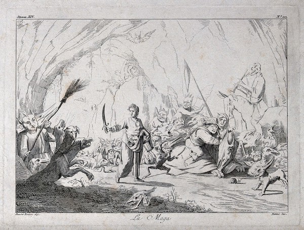 A witch. Etching by G. Petrini after D. Teniers.