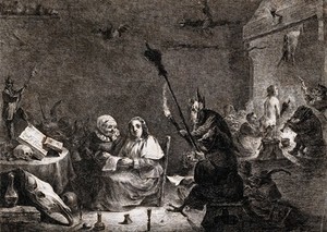 view Preparation for the witches' sabbath. Etching by D. Vivant-Denon after D. Teniers the younger.