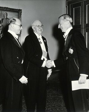 view Sir Michael Perrin, Sir Henry Hallett Dale and the King of Sweden (?). Photograph.