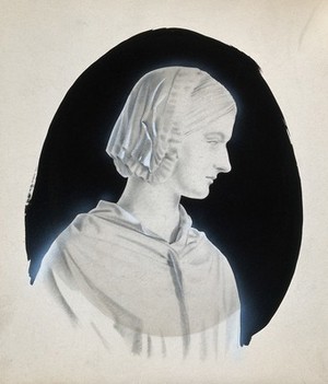 view Florence Nightingale. Pencil drawing with ink and gouache.