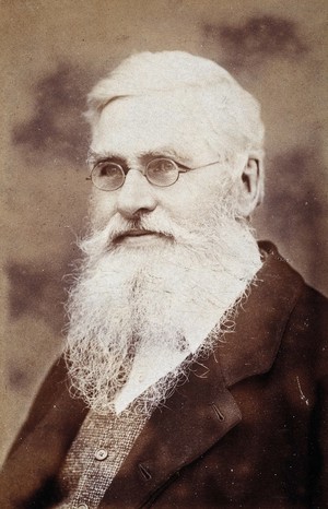 view Alfred Russel Wallace. Photograph by Sims, 1889.