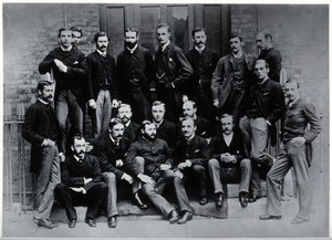 view University College Hospital, London: resident medical officers; the group includes Sir Victor Horsley. Photograph, ca. 1960, of an original photograph, ca. 1880.