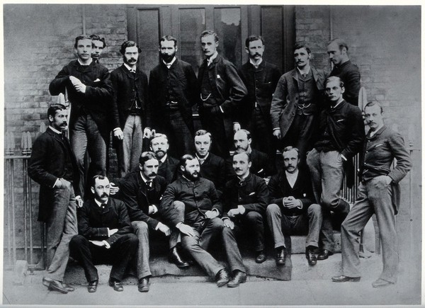 University College Hospital, London: resident medical officers; the group includes Sir Victor Horsley. Photograph, ca. 1960, of an original photograph, ca. 1880.