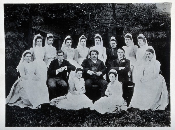 Lawson Tait with his nursing home staff. Copy photograph, ca. 1930, after original photograph, 1892.