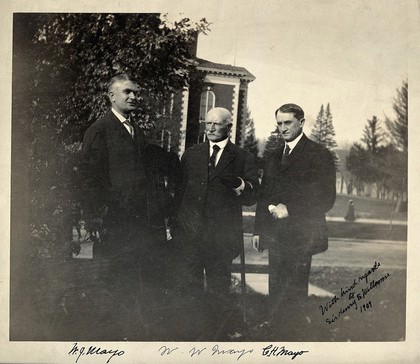 William Worrall Mayo with his sons William James Mayo (left) and Charles Horace Mayo (right) Photograph, 1909.