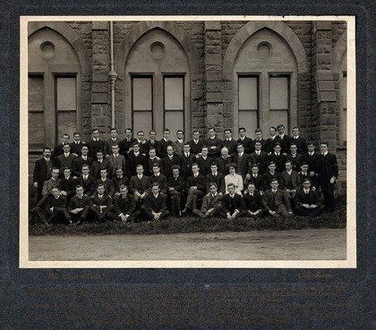 Medical students of an Australian college (Melbourne Medical School?): class portrait. Photograph, 1909.