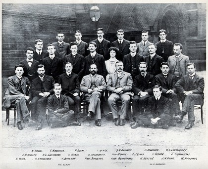 Arthur Schuster and Ernest Rutherford with students: Physics Department, Manchester University. Photograph,.