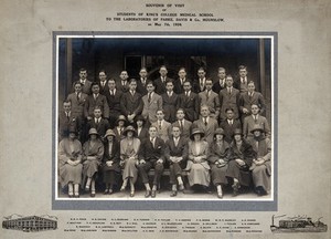 view King's College Medical School students visiting the Parke, Davis & Co. Laboratories, Hounslow. Photograph, 1924.