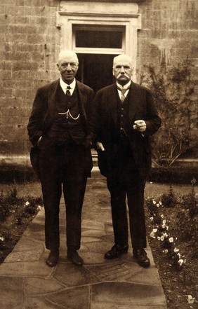 Sir Edward Albert Sharpey-Schafer and Professor Albrecht Kossel in North Berwick after attending the 11th International Congress of Physiological Sciences, Edinburgh. Photograph, 1923.