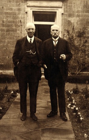 view Sir Edward Albert Sharpey-Schafer and Professor Albrecht Kossel in North Berwick after attending the 11th International Congress of Physiological Sciences, Edinburgh. Photograph, 1923.