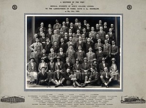 view King's College (London) medical students visiting the Parke, Davis & Co. Laboratories, Hounslow. Photograph, 1925.