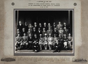 view King's College (London) medical students visiting the Parke, Davis & Co. Laboratories, Hounslow. Photograph, 1927.