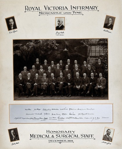 Royal Victoria Infirmary, Newcastle-upon-Tyne: honorary medical and surgical staff. Photograph, 1934.