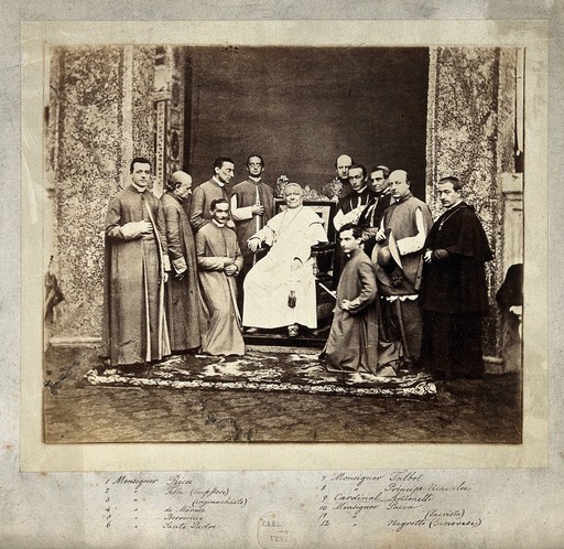 Pope Pius IX and Roman Catholic priests: group portrait.