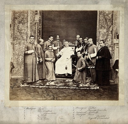 Pope Pius IX and members of the Papal court. Photograph, 1868.