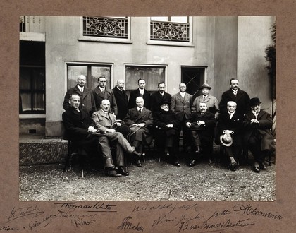 League of Nations smallpox conference, the Hague, 1926: delegates seated outside. Photograph, 1926.