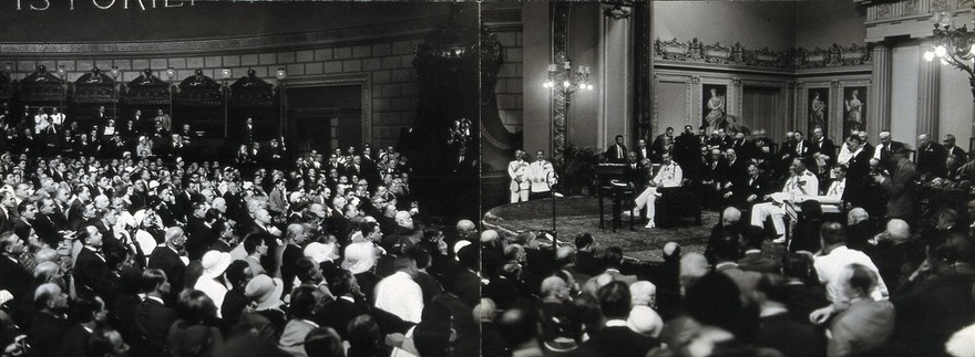 IX International Congress of the History of Medicine, Bucharest, 1932: speakers at the opening ceremony. Photograph, 1932.