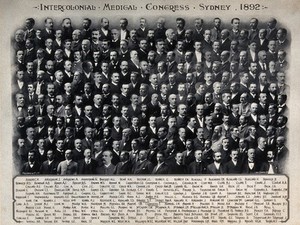 view Intercolonial Medical Congress of Australasia, Sydney, 1892: delegates: group portrait. Photograph of a photomontage, 1892.