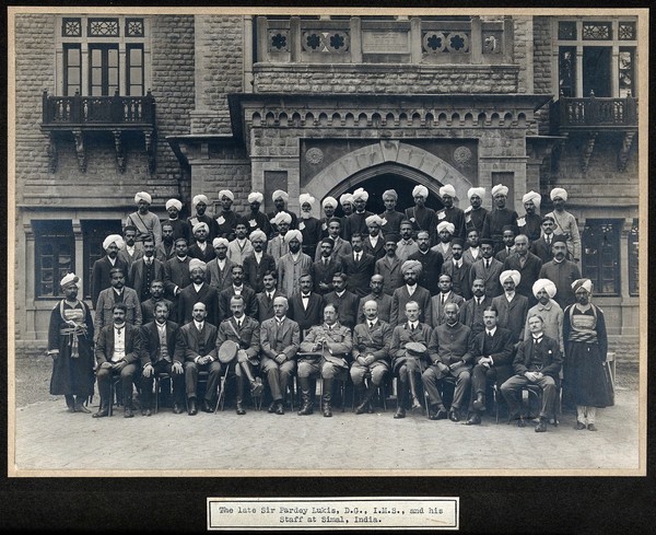 Sir Pardey Lukis with his staff, Simla, India. Photograph, ca. 1914.
