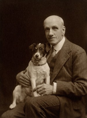 view Charles Firmin Cuthbert with dog. Photograph by Debenham, 1923.