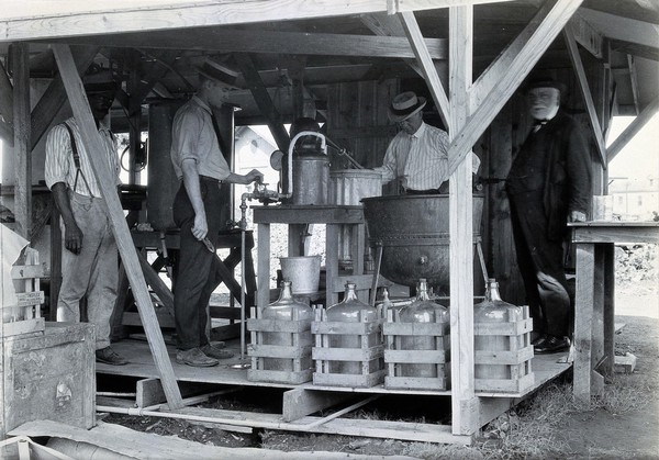 Tallulah laboratory, La., with F.B. Power and three others. Photograph.