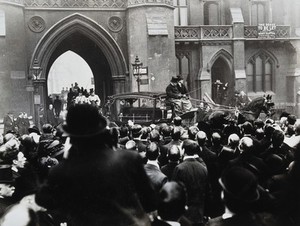 view The funeral procession of Joseph Lister leaving Westminster Abbey. Photograph by Topical Press agency.