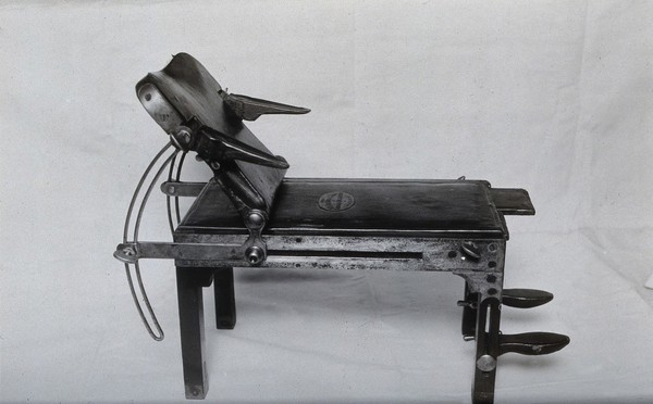 Model of operating table used by Joseph Lister. Photograph.