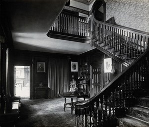 view Upton House, residence of Joseph Lister, interior view of the staircase. Photograph, 1940.