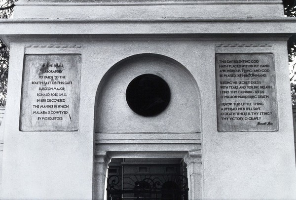 Bas relief and plaques to Sir Ronald Ross. Photograph by L.J. Bruce-Chwatt.