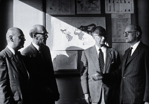 Four members of the World Health Organization Committee on Malaria Terminology. Photograph.