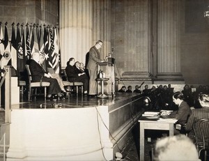 view Opening of the IV International Congress on Malaria and Tropical diseases. Photograph, Washington, 1948.