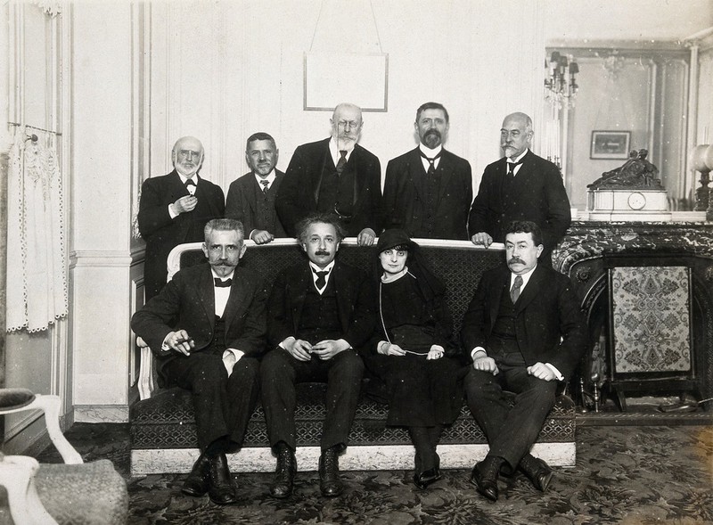 Lunch in honour of Albert Einstein, with (front row) Paul Langevin, Einstein, Comtesse de Noailles, Paul Painlevé. Photograph by H. Manuel, 1922., 1922, by Henri Manuel