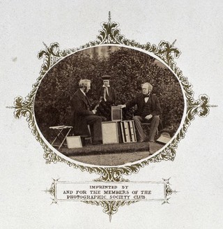 Members of the Photographic Society club, with H.W. Diamond on the left. Photograph, ca. 1856.