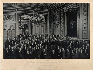 view Joseph Lister, Baron Lister with his house surgeons and dressers. Photograph by Barrauds.