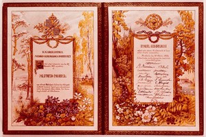 view Paul Ehrlich: his Nobel Prize citation, 29 October 1908. Colour photograph.