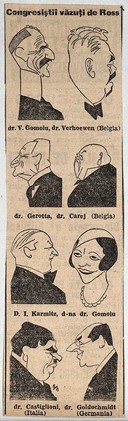 International Congress for the History of Medicine, Bucharest: eight delegates. Process print after Ross, 1932.