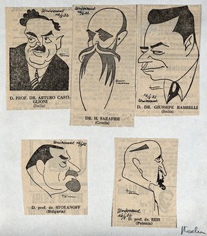 view International Congress for the History of Medicine, Bucharest: five delegates. Process prints after E. Taru, 1932.