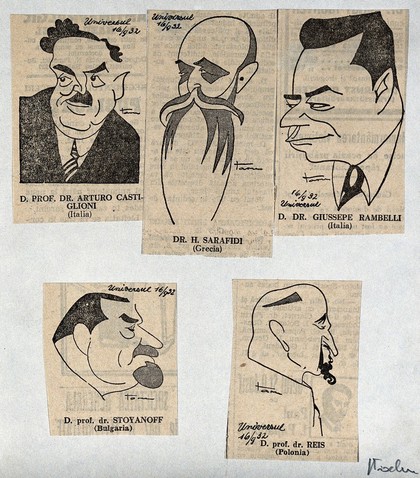 International Congress for the History of Medicine, Bucharest: five delegates. Process prints after E. Taru, 1932.