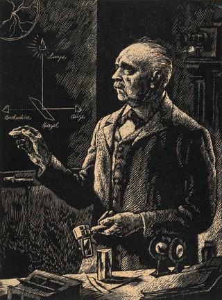 Hermann Ludwig Ferdinand von Helmholtz. Reproduction of a wood engraving, 1937 or 1938.