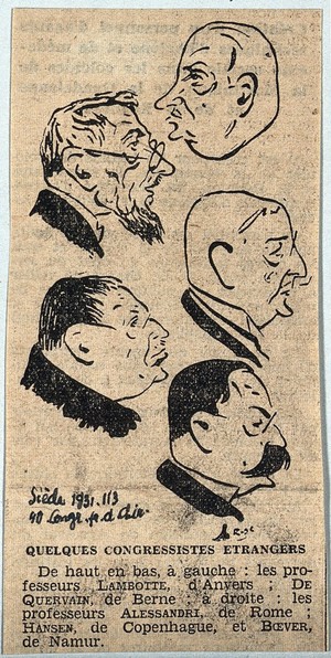 view Fortieth French Surgery Congress, Paris: five foreign delegates. Process print after M. Rose, 1931.
