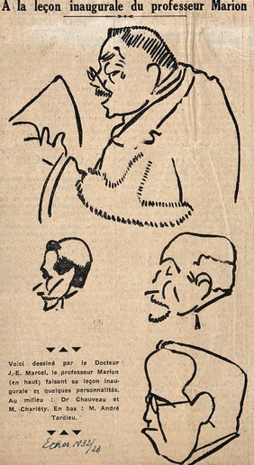 Georges Marion giving his inaugural lecture. Process print after J.-E. Marcel, 1932.